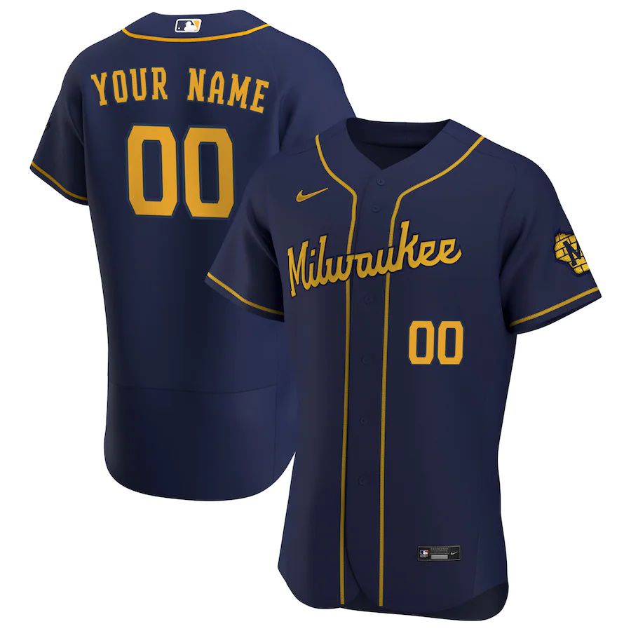 Cheap Mens Milwaukee Brewers Nike Navy Alternate Official Authentic Custom MLB Jerseys